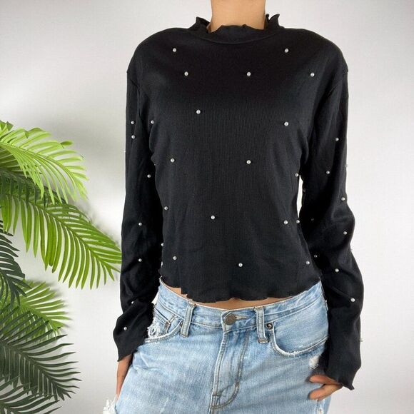 Women's Vintage Black Pearl Dark Coquette Long Sleeve Soft Grunge Top / 2XL - Picture 3 of 4